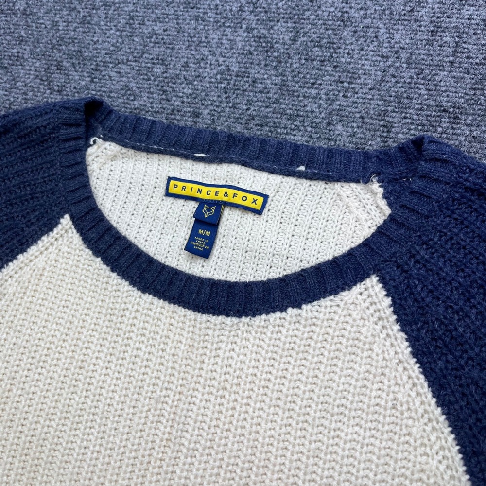 Prince & Fox Raglan Knit Crewneck Navy Cream Colorblock Sweater